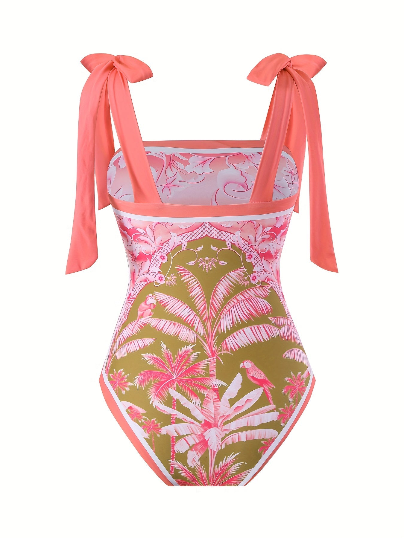 Women's Swimwear 2023 Body Suit with Triangle Belt Skirt Slimming Shaping Double-Sided Tropical Pattern
