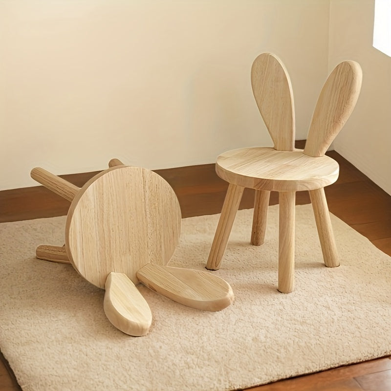 Solid Wood Rabbit Stool for Kids and Living Rooms Natural Finish Shoe Changing Seat