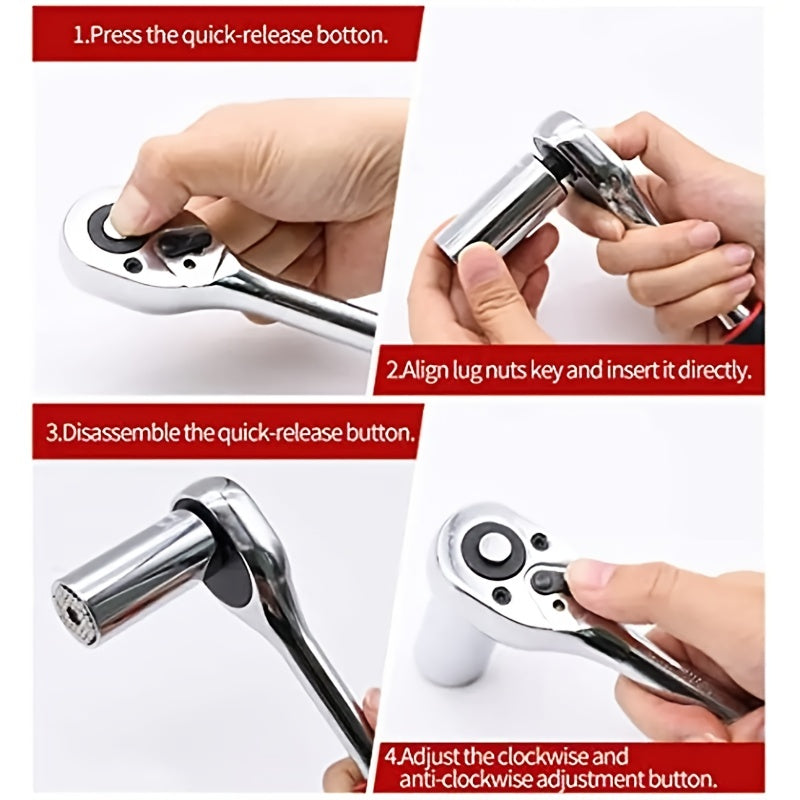 3-Piece Ratchet Wrench Set 1/4 3/8 1/2 Inch Quick Release Telescopic