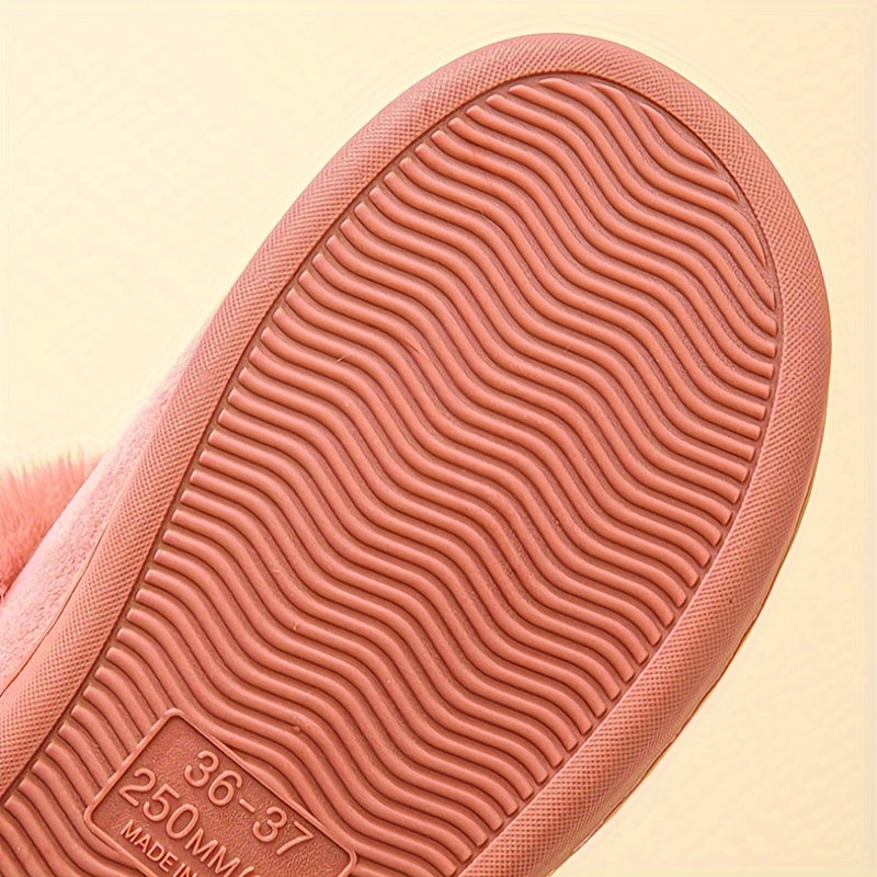 Women's Flannel Plush Faux Fur Sole Indoor Slippers for Winter