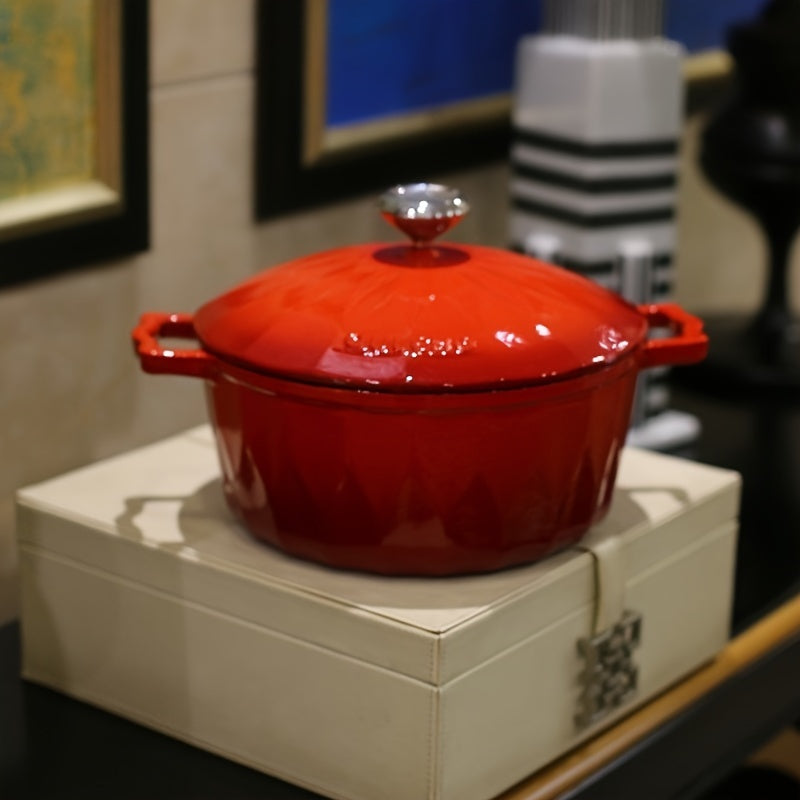 Enamel-Coated Cast Iron Stew Pan with Cover for Rice Soup and Dishes