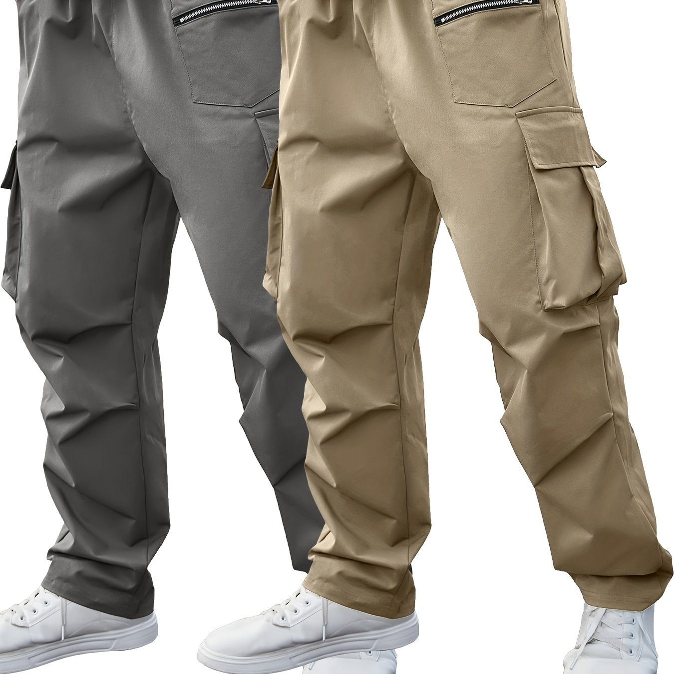 Men's Plus Size Cargo Pants Solid Color Casual Regular Fit Polyester Set of Two