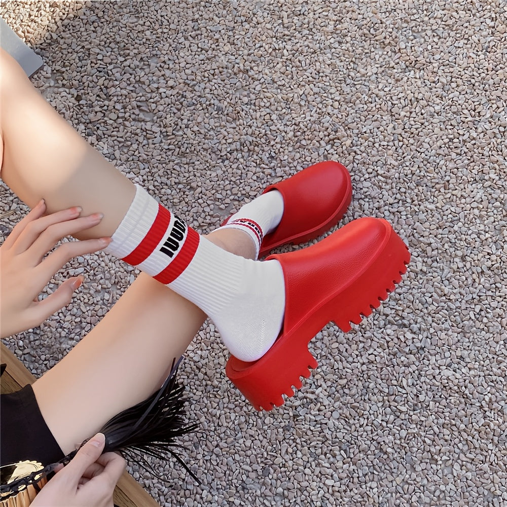 Women's Thick Platform Sandals Red EVA Slip-Ons All-Season Casual Shoes