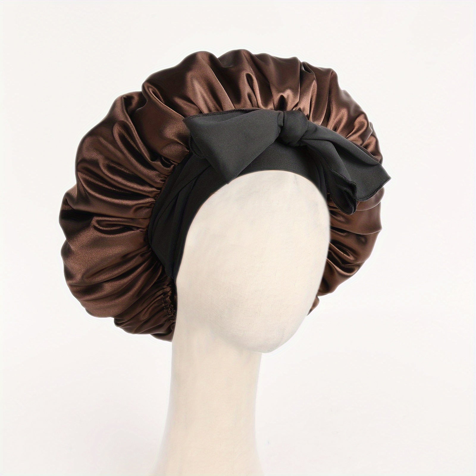 Silk Sleep Cap Satin Bonnet Adjustable Headwear with Tie Band for Women Men