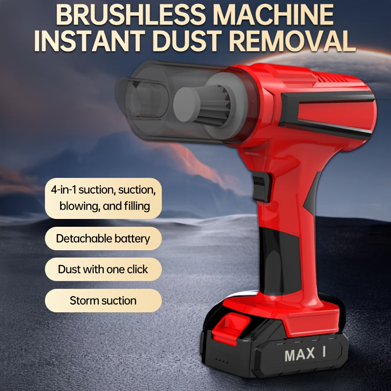 MAX 1 Qo'l vakuum tozalagichi, Ikki funktsiyali so'rish va puflash, Brushless motor, simsiz, USB zaryadlash, Jim ikki motor, 20 KPa so'rish, 7500mAh qayta zaryadlanadigan batareya, 70dB shovqin uchun