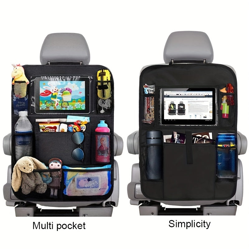 Black Car Seat Back Storage Bag with Tablet Holder for Kids Travel Organizer
