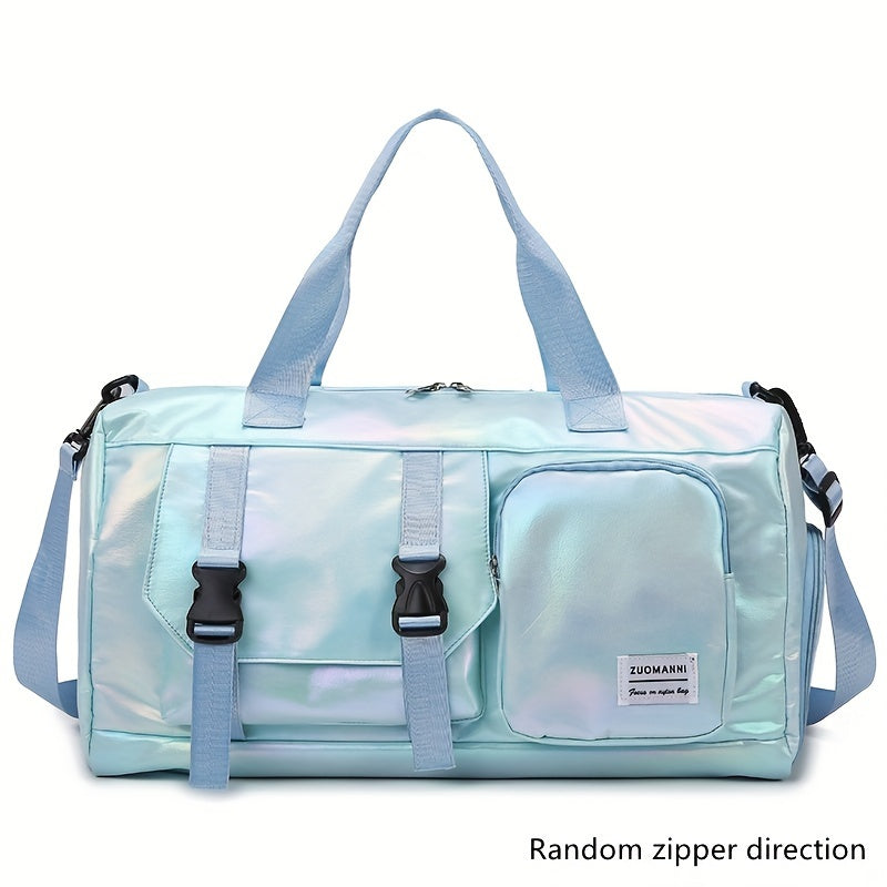 Sparkling Oxford Cloth Duffel Bag with Unique Zipper Design for Travel and Fitness