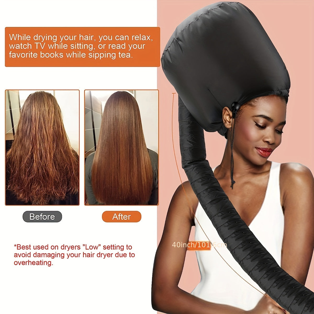 Black Portable Hair Dryer Bonnet Soft Curl Enhancing Hair Care Cap
