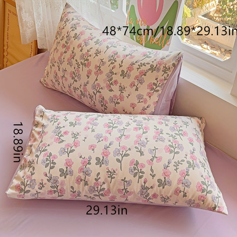 Floral Pillowcases Set of 2 Stain Resistant Washable Polyester Home Decor