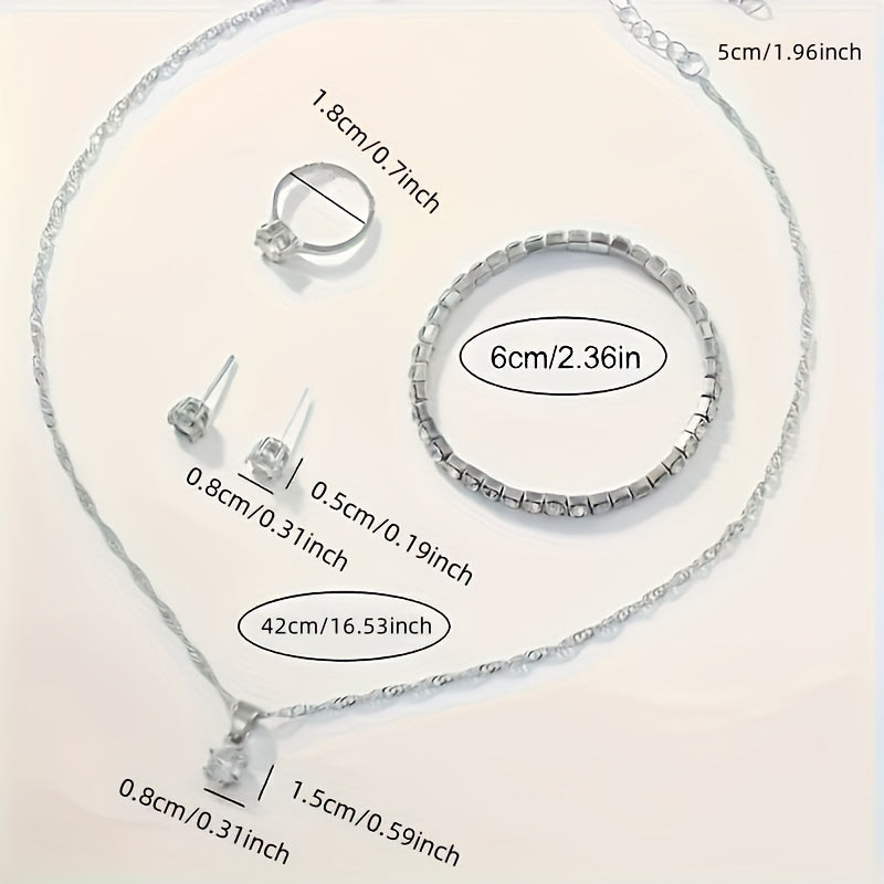 Women's Quartz Watch Jewelry Set with Synthetic Gemstones 6-Piece Gift