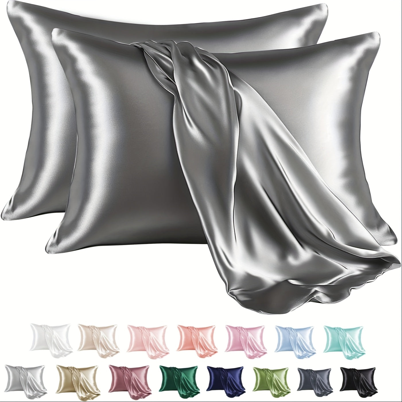 Satin Pillowcases Pack 2, Wrinkle-Resistant, Smooth, Solid Color