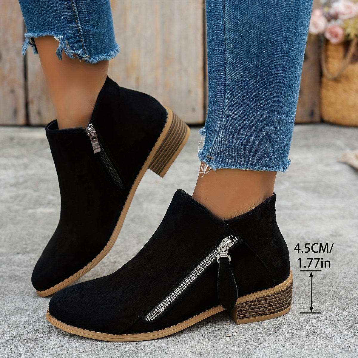 Women's Velvet Ankle Boots, Chunky Heel, Pointed Toe, Side Zipper