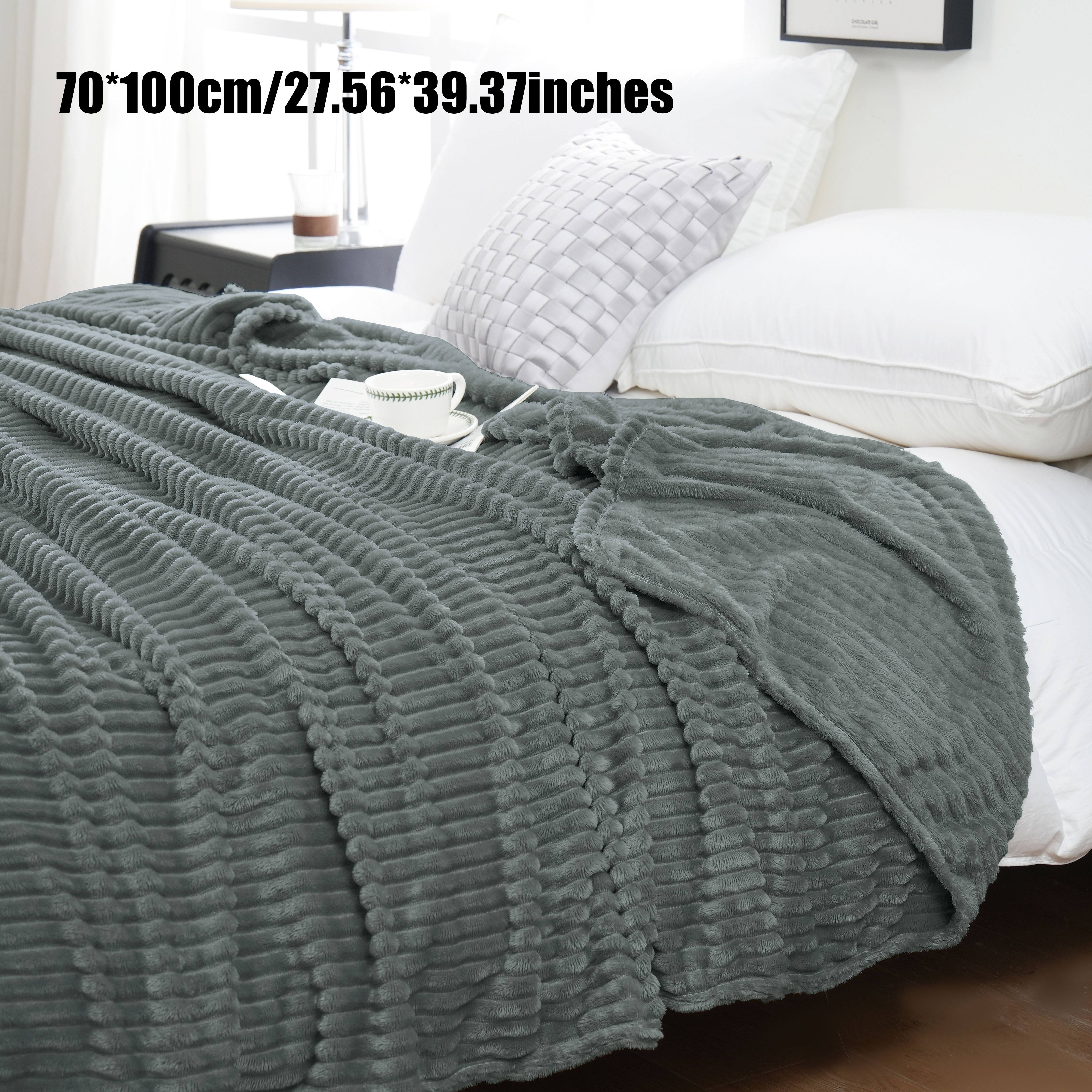 Flannel Throw Blanket 220GSM Ribbed Soft Warm All-Season Bed Sofa Office White Gray Black Beige