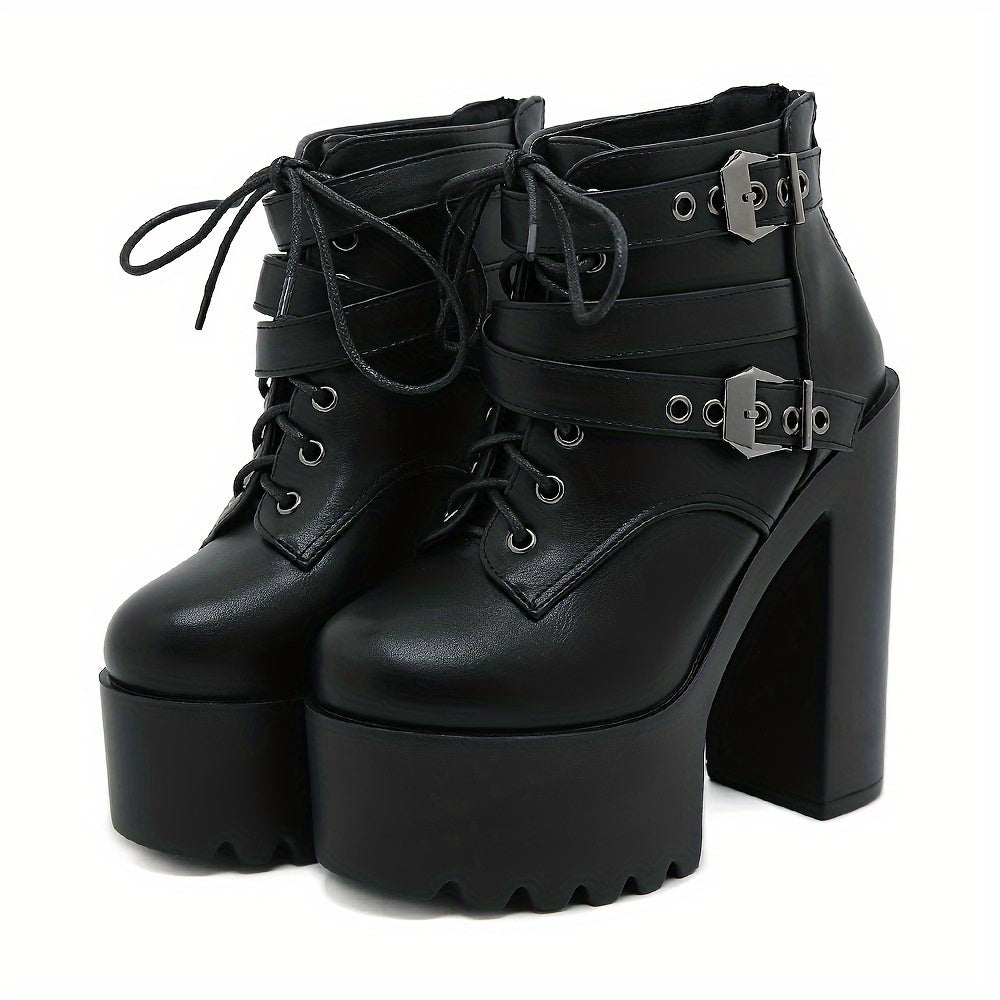 Women's Short Boots Thick Sole Buckle Heeled Nightclub Shoes