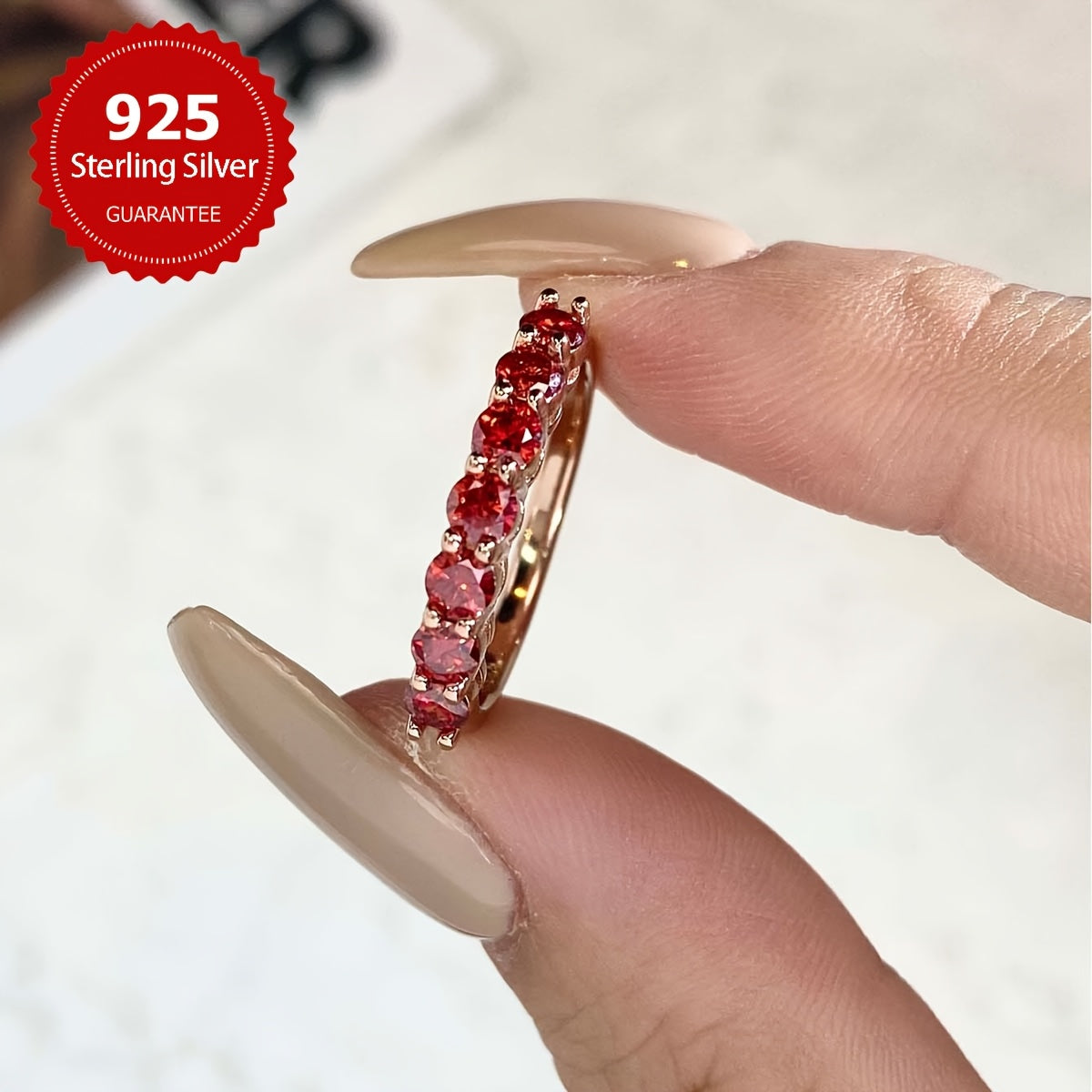 Ladies' Rose Gold Moissanite Engagement Wedding Band Sterling Silver Jewelry