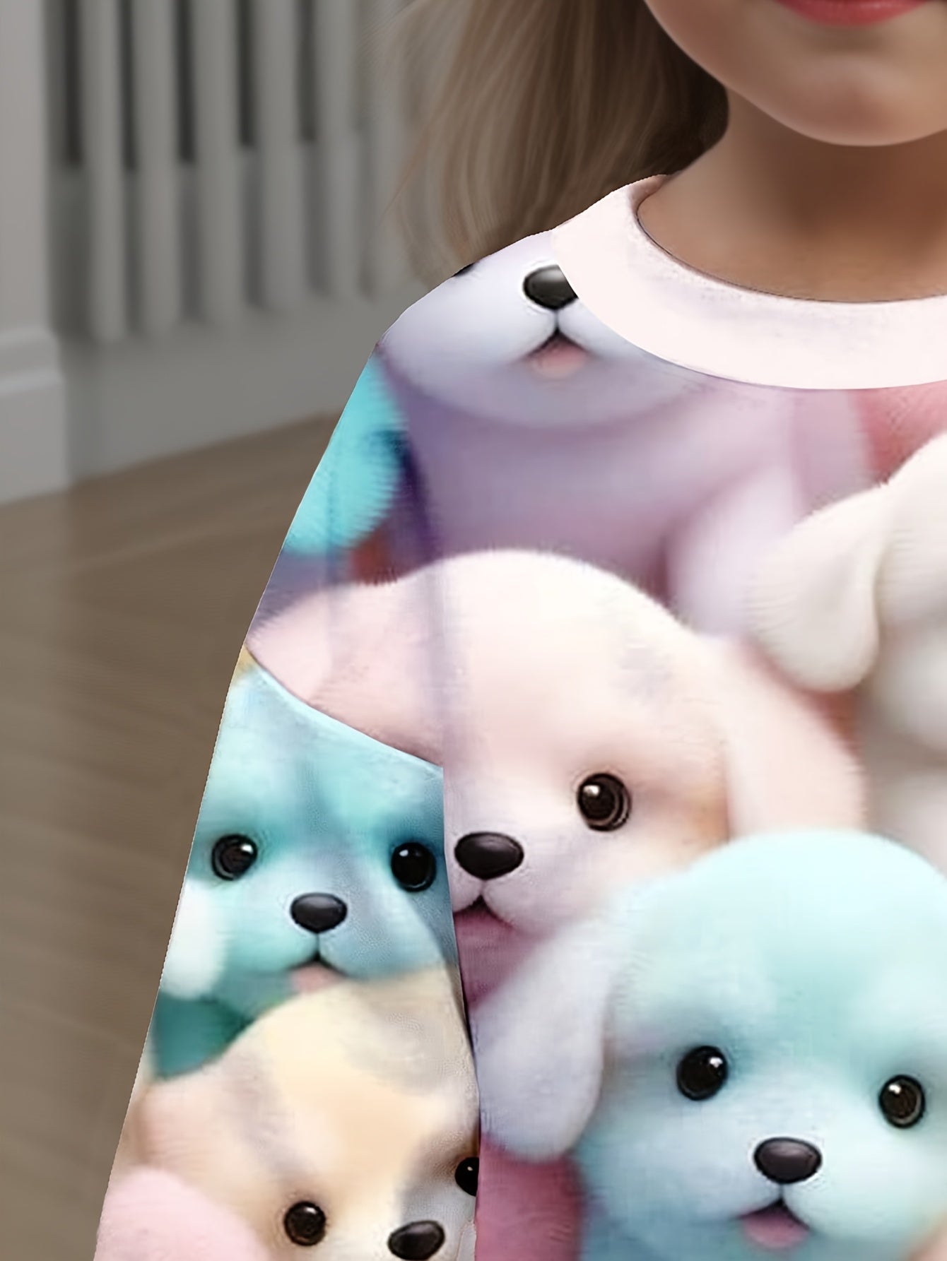 Girls' Long Sleeve Crew Neck T-Shirt with Puppy Print Animal Pattern for Girls 12 and Under