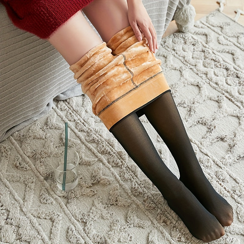 Women's Fleece-Lined Thick Tights Warm Slimming Winter Leggings Polyester Spandex