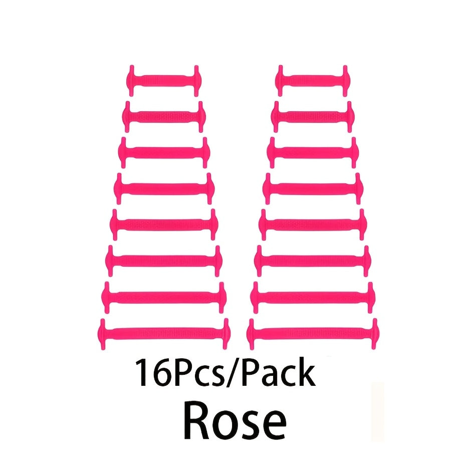 16pcs High Elastic Silicone Lazy Shoelaces for Sneakers, No-Tie, Convenient