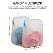 Laundry Mesh Bag Set of 2 Blue Handles 30x20 cm for Delicates and Travel