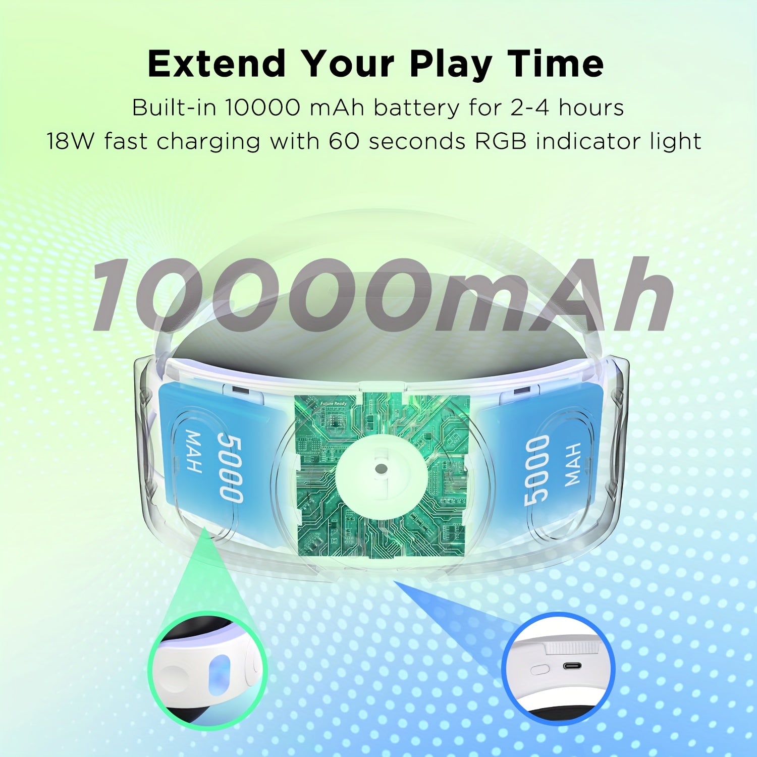 Adjustable VR Head Strap with 10000mAh Battery for Meta Quest 3S with RGB Lighting