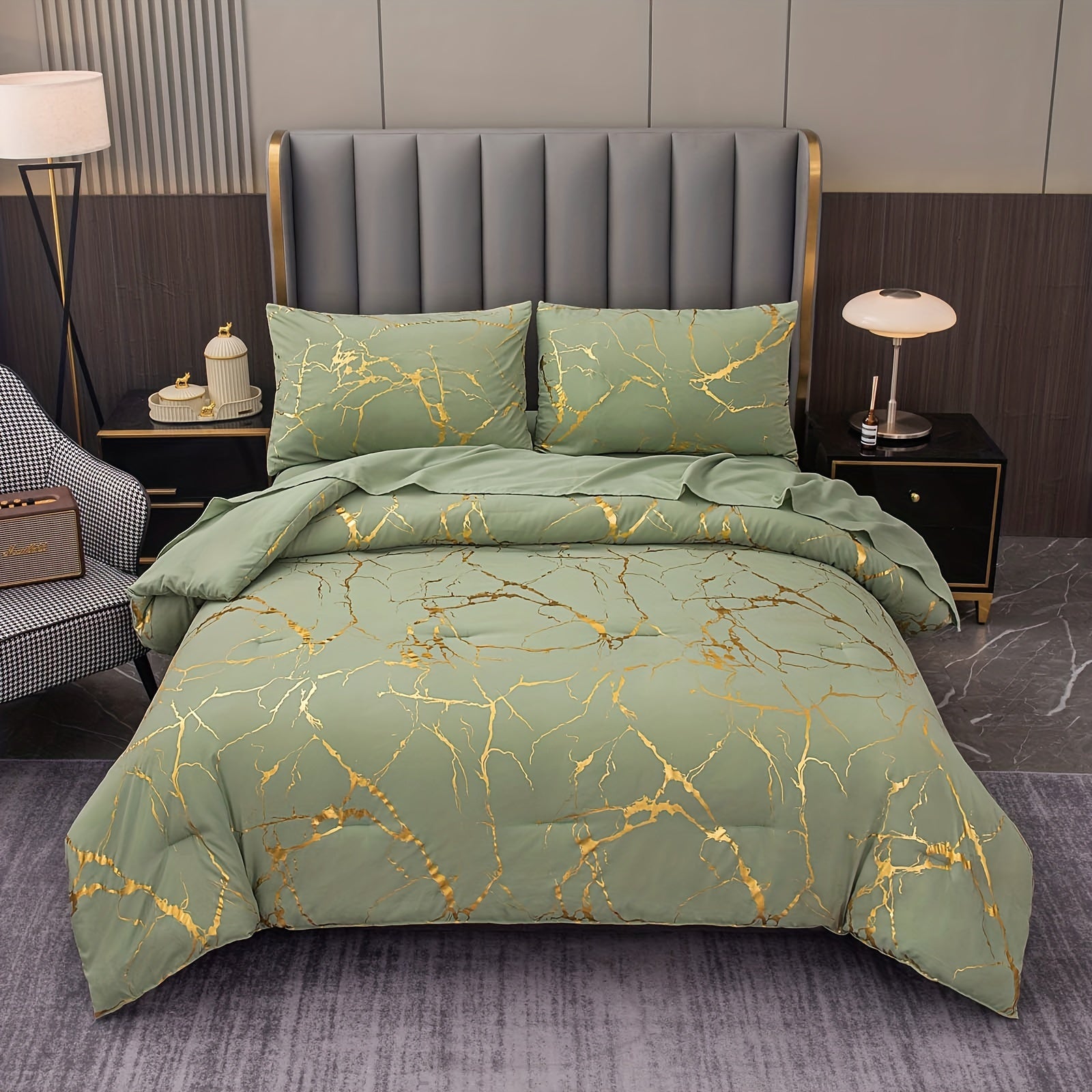 Luxury Comforter Set with Bronzing Marble Print 2/3 Piece Soft Skin-Friendly Bedding