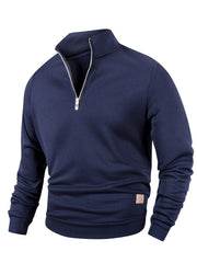 Men's Casual Half-Zip Pullover Sweatshirt Solid Color Polyester Knit Fall Winter Regular Fit