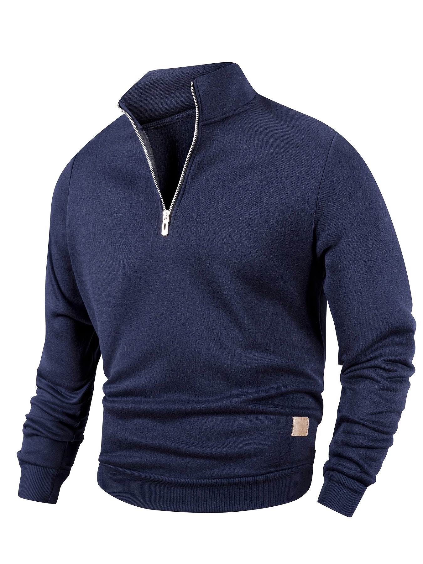 Men's Casual Half-Zip Pullover Sweatshirt Solid Color Polyester Knit Fall Winter Regular Fit