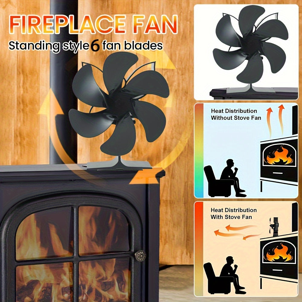 6-Blade Metal Wood Stove Fan with Remote, Air Circulation, No Electricity