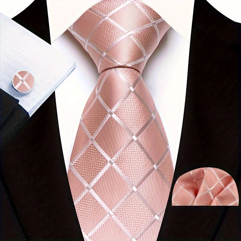 Men's Plaid Tie, Pocket Square and Cufflinks Set