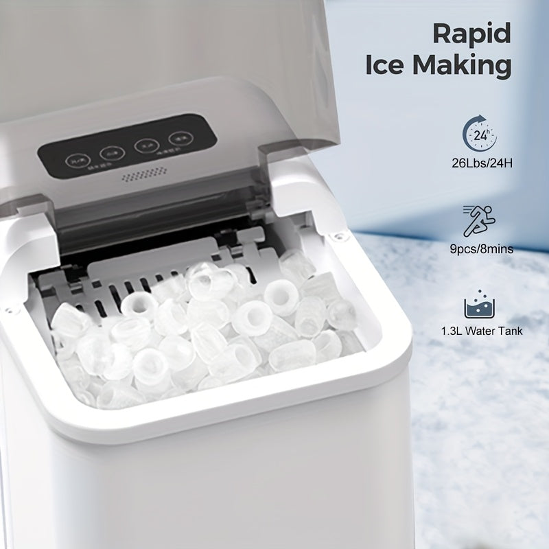 Портативный ледогенератор для столешницы с автоматической очисткой, 9 кубиков за 8 минут, двойной пульсирующий лед для кухни, офиса, бара