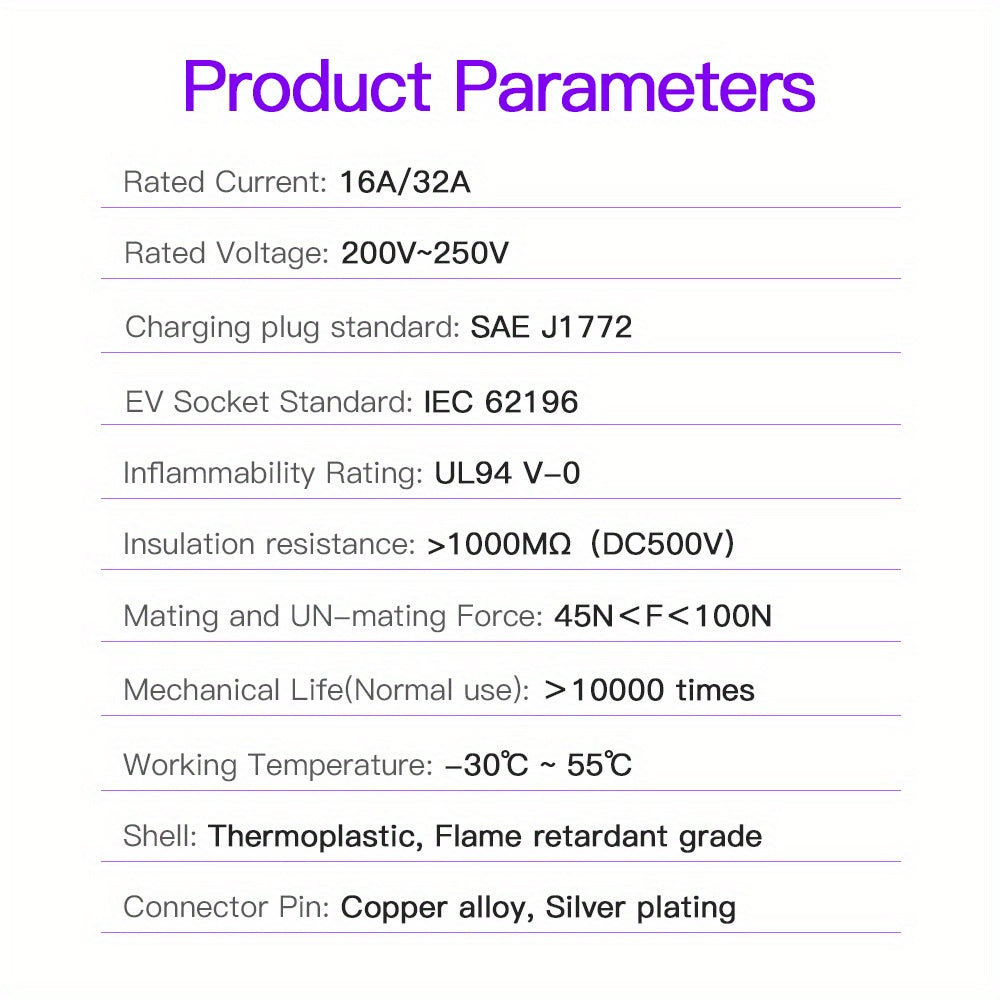 Electric Vehicle Charging Adapter Type 2 to Type 1 for 32A Vehicles
