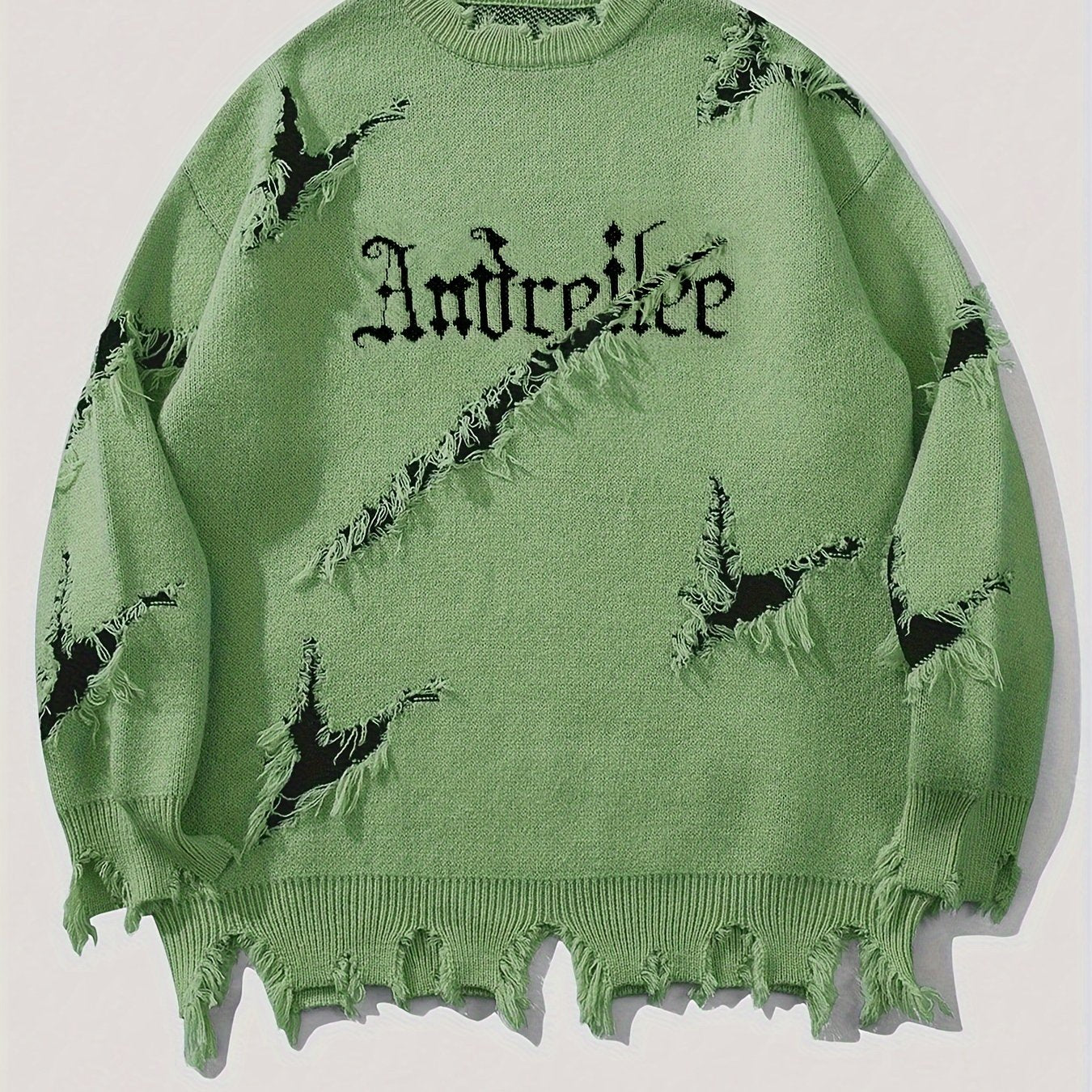 Suéter de punto para hombre con cuello redondo y detalles rasgados, casual, para otoño e invierno, al aire libre