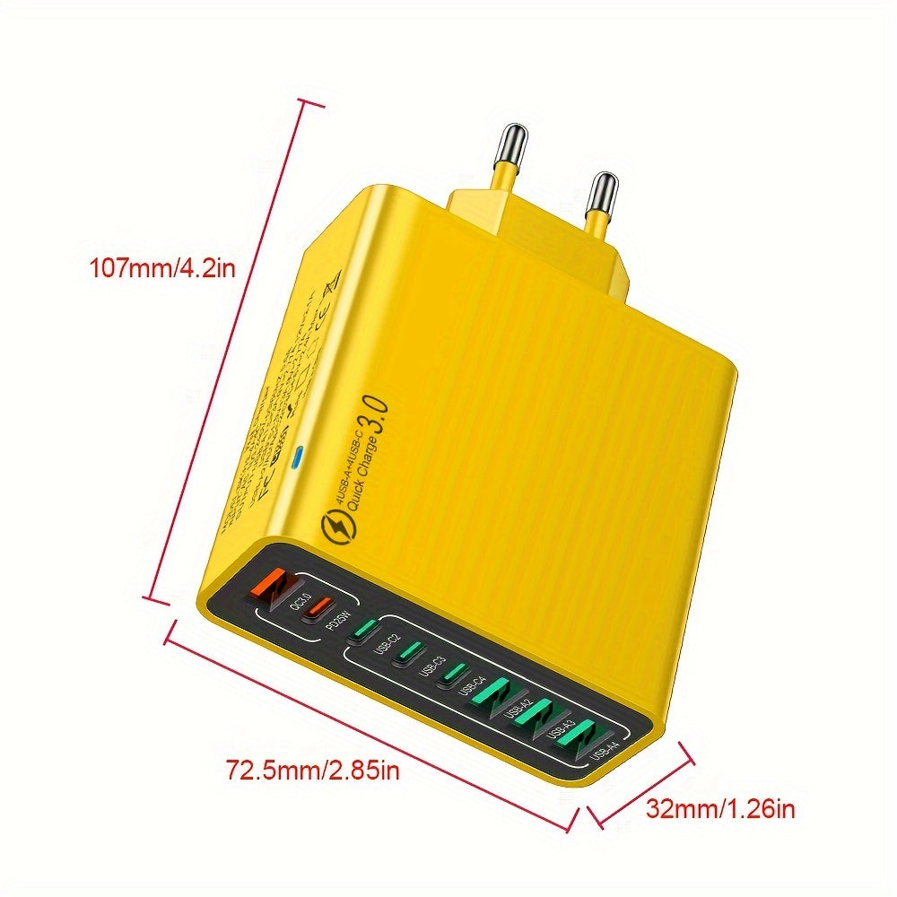 8-Port USB-C and USB Fast Charging Adapter 25W PD 3.0 QC3.0 EU Plug