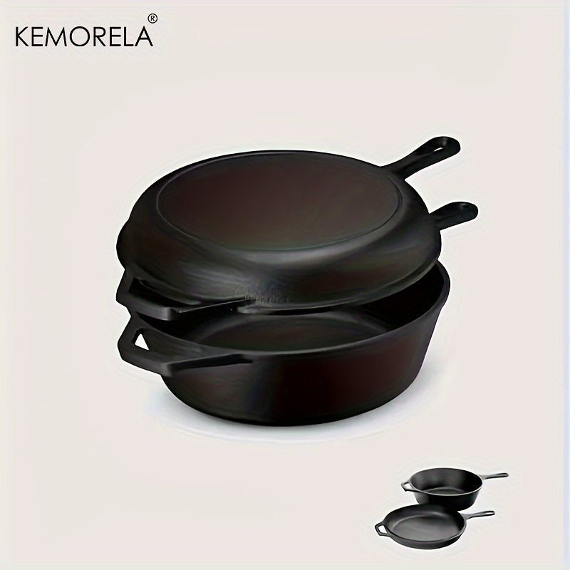 2-Piece Cast Iron Cookware Set Non-Stick Skillet and Saucepan for Camping and Wok Cooking