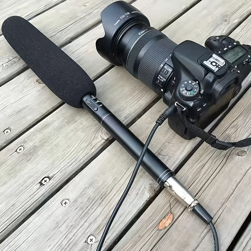 Outdoor Condenser Microphone for Interviews with Windproof Cover and Metal Bracket Black