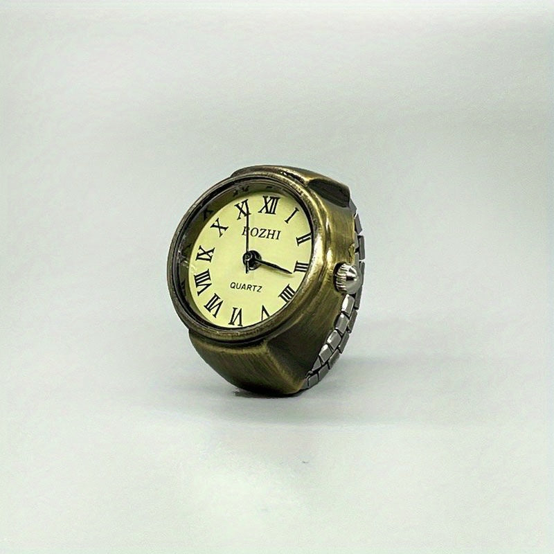 Retro Mini Finger Ring Watch with Roman Numerals and Quartz Movement for Women and Men