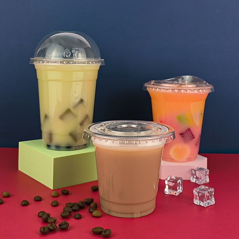 Set of 50 Disposable Plastic Cups with Lids 12oz and 16oz for Parties and Events