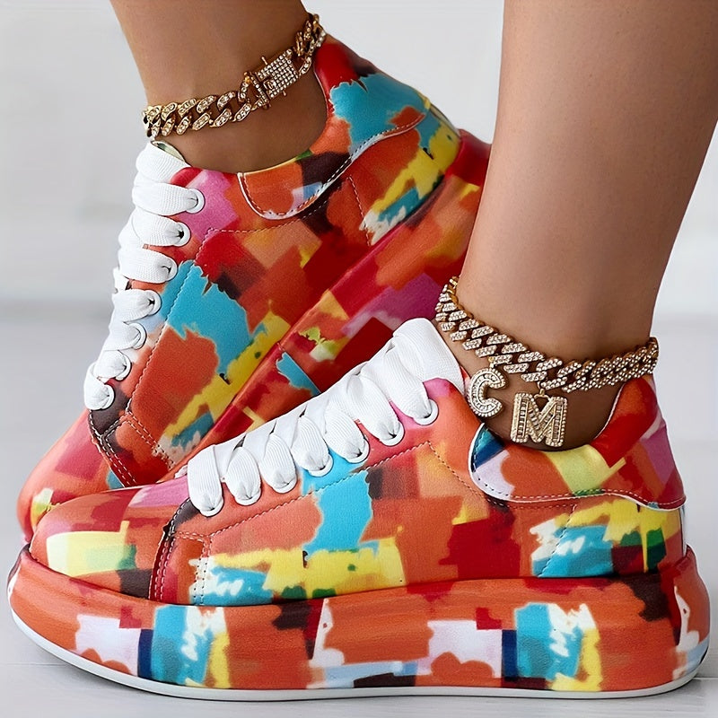 Women's Casual Sneakers Faux Cover Abstract Pattern Low-Top Shoes