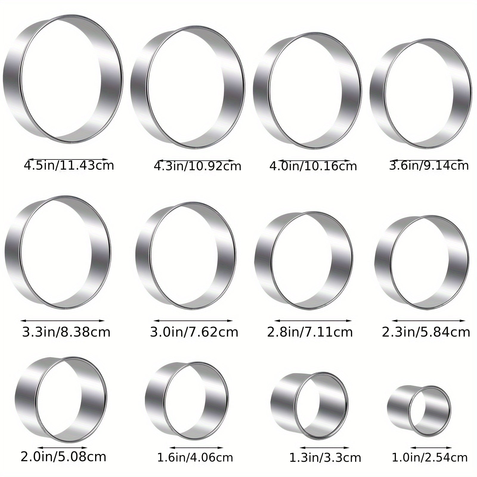 Set of 12 Stainless Steel Round Cookie Cutters for Pastry and Biscuit Baking