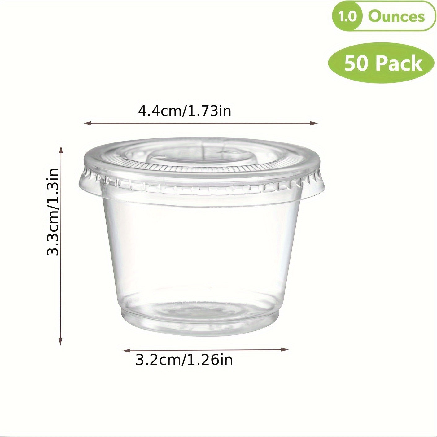 50 yoki 100 dona yopiq bir martalik porsiya stakanlari, 2oz, 3.25oz va 5.5oz o'lchamlarida. Ovqat tayyorlash, porsiya nazorati, salat soslari va kichik ziravorlar uchun ideal. Oshxona asboblari va aksessuarlar to'plamingiz uchun zarur bo'lgan narsadir.