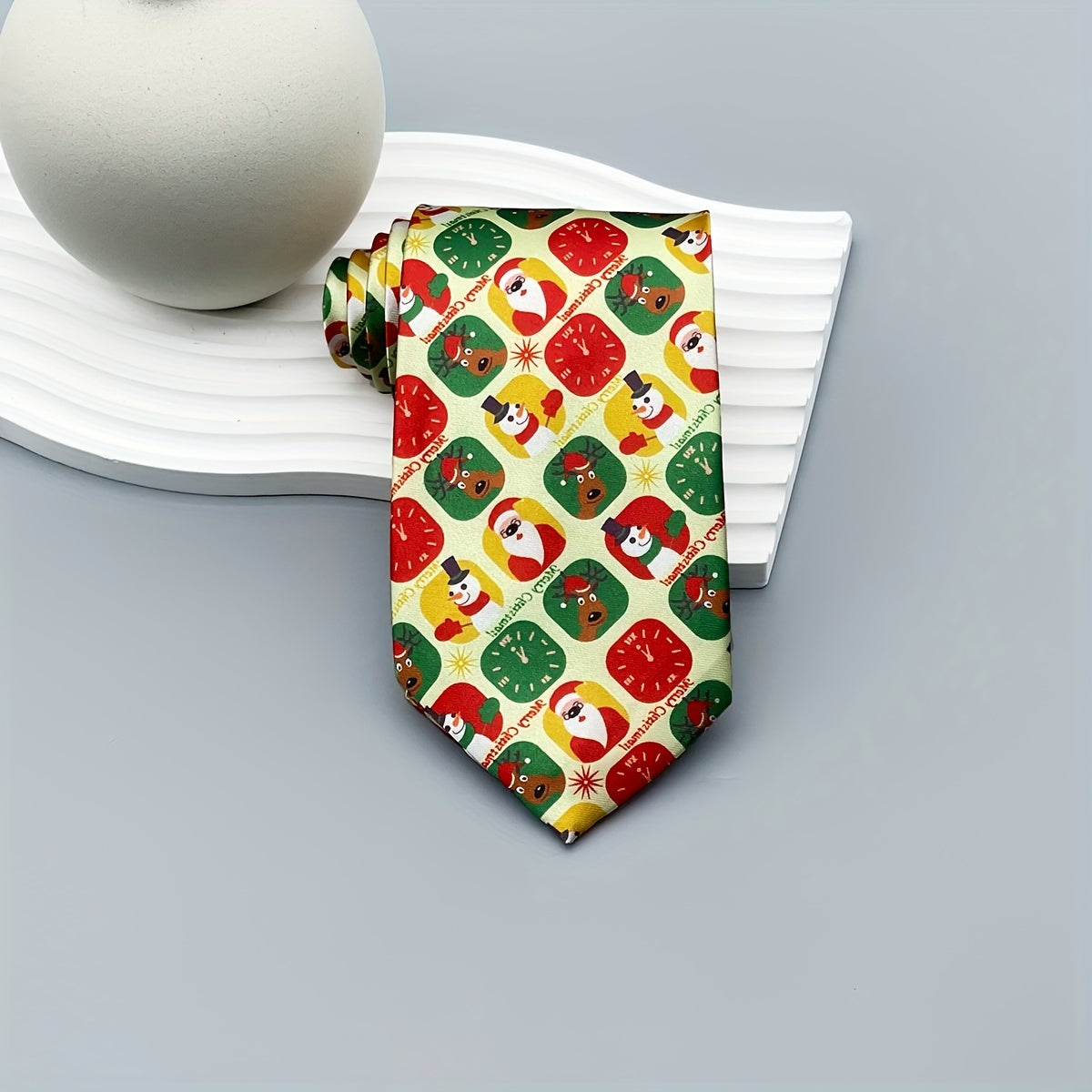 Men's Christmas Tie Woven Polyester with Santa Snowman and Tree Designs