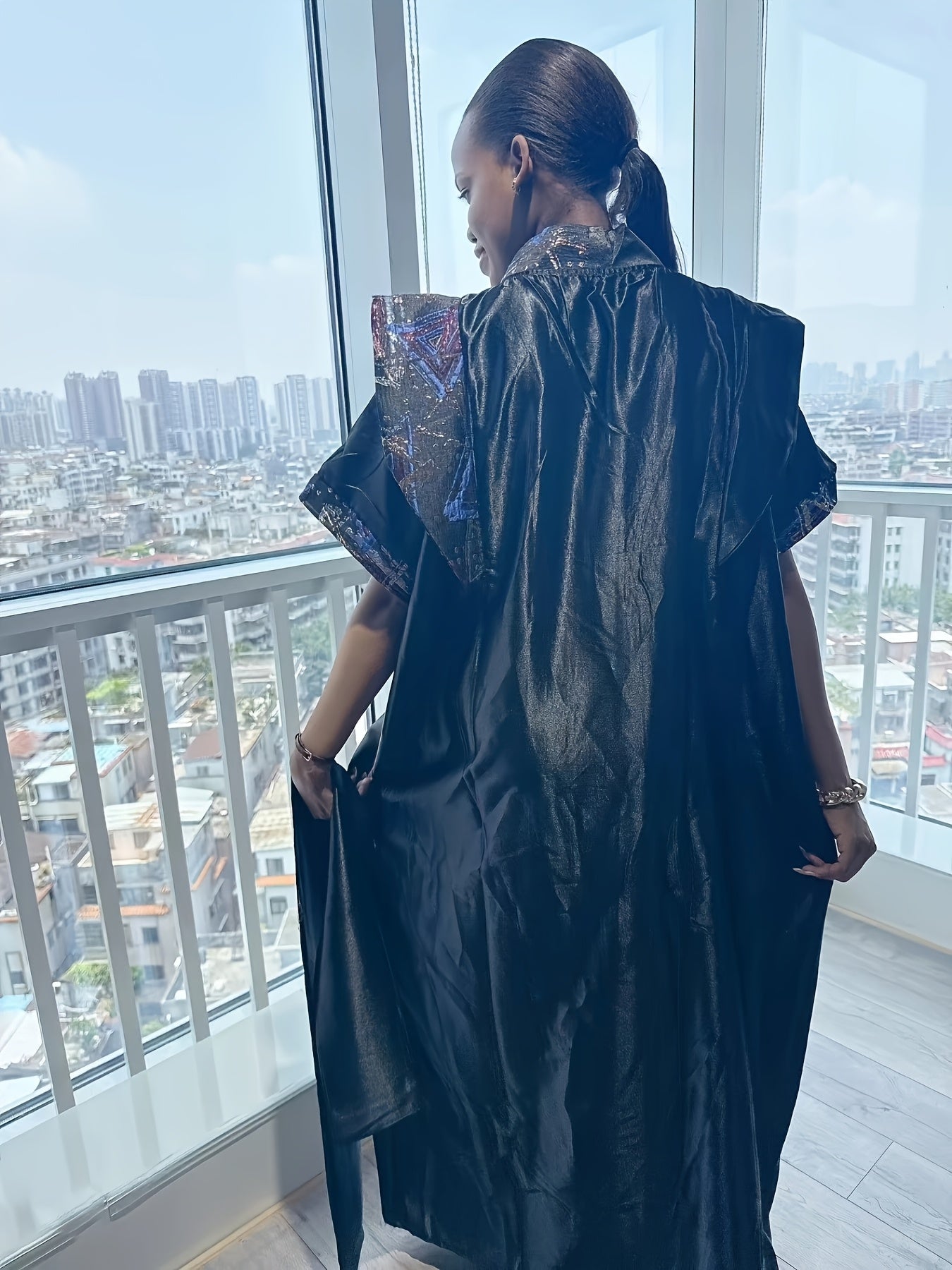 Plus Size V-Neck Jacquard Robe Traditional African Style All Seasons