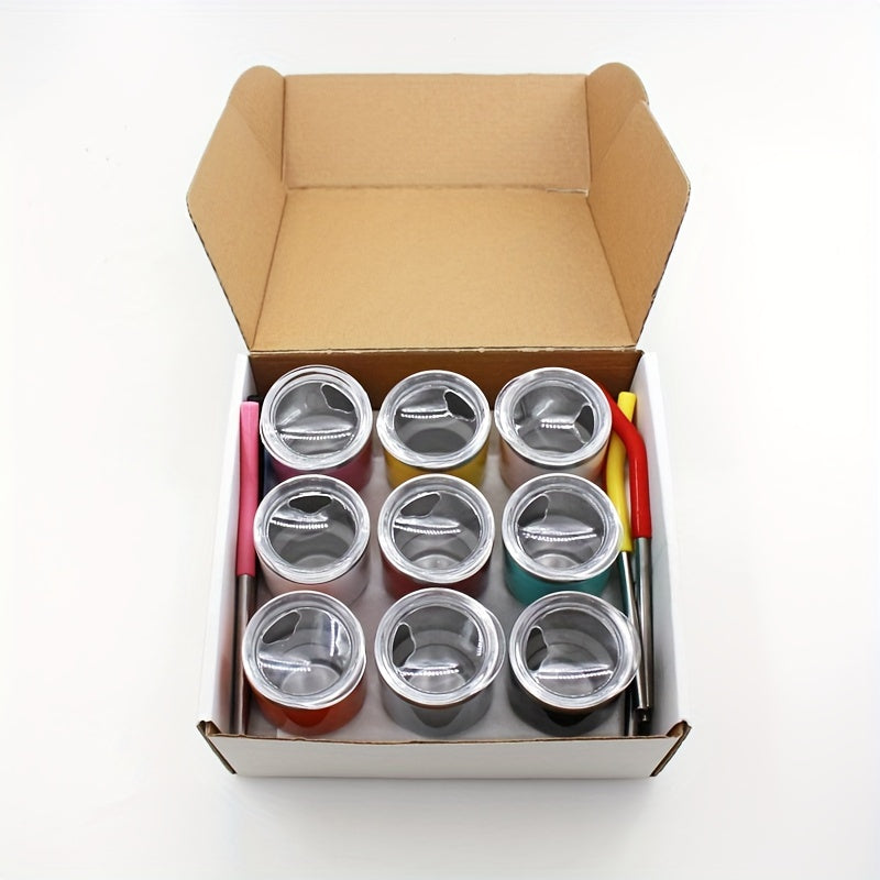 Vasitos de acero inoxidable con tapas y pajitas 9-pack para uso en casa y bar