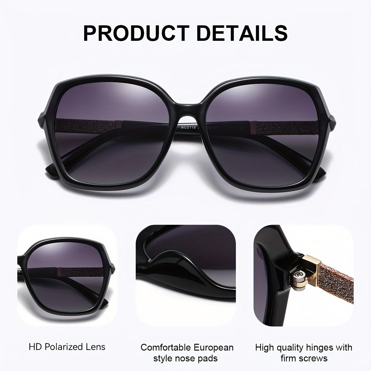 Women's Square Polarized Sunglasses with UV400 Protection and PC Frame