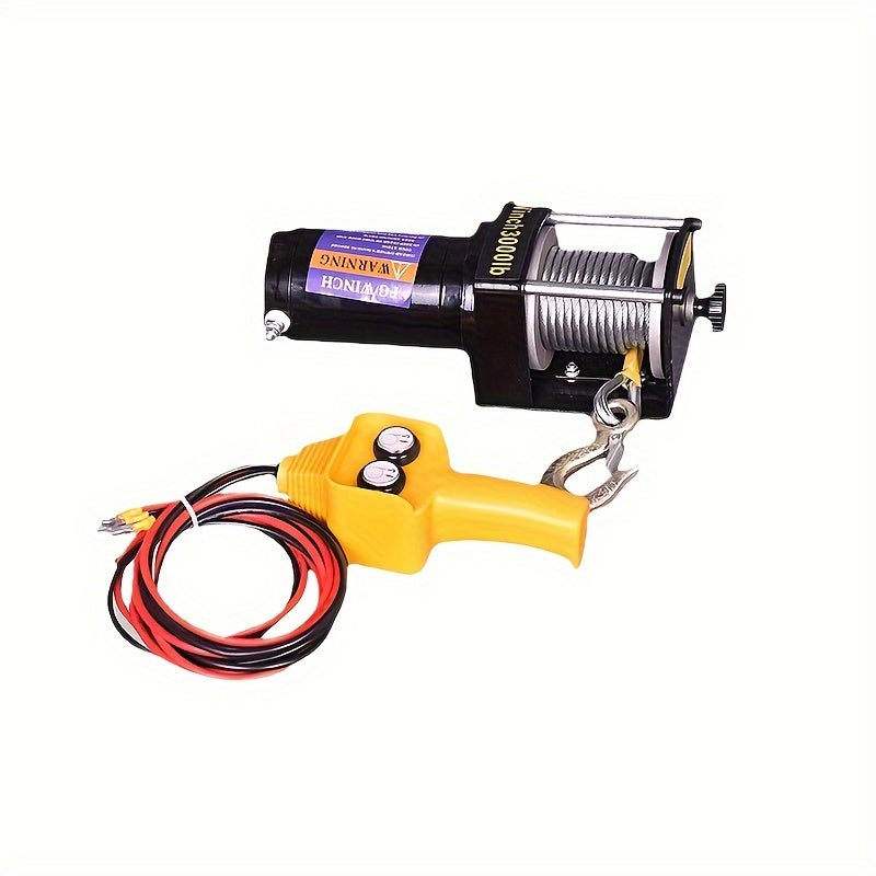 Heavy-Duty 12V Electric Winch with Adjustable Hook Iron Construction Anti-Corrosion Sandproof for Construction Manufacturing Forestry Firefighting