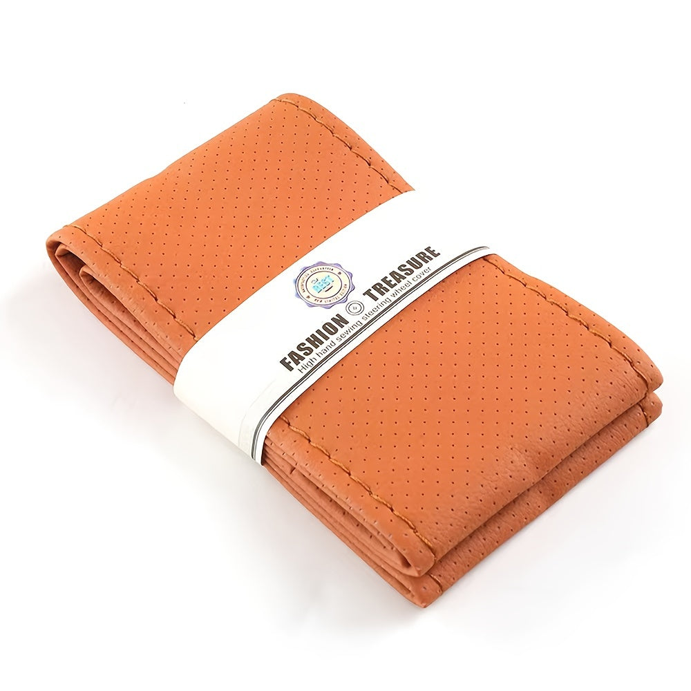 Avtomobil boshqaruv g'ildiragi qopqog'i, yopishqoqsiz, yumshoq sun'iy charm, 38 sm, igna va ip bilan