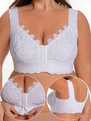 Plus Size Red Lace Front-Closure Wireless Bra for All-Day Comfort