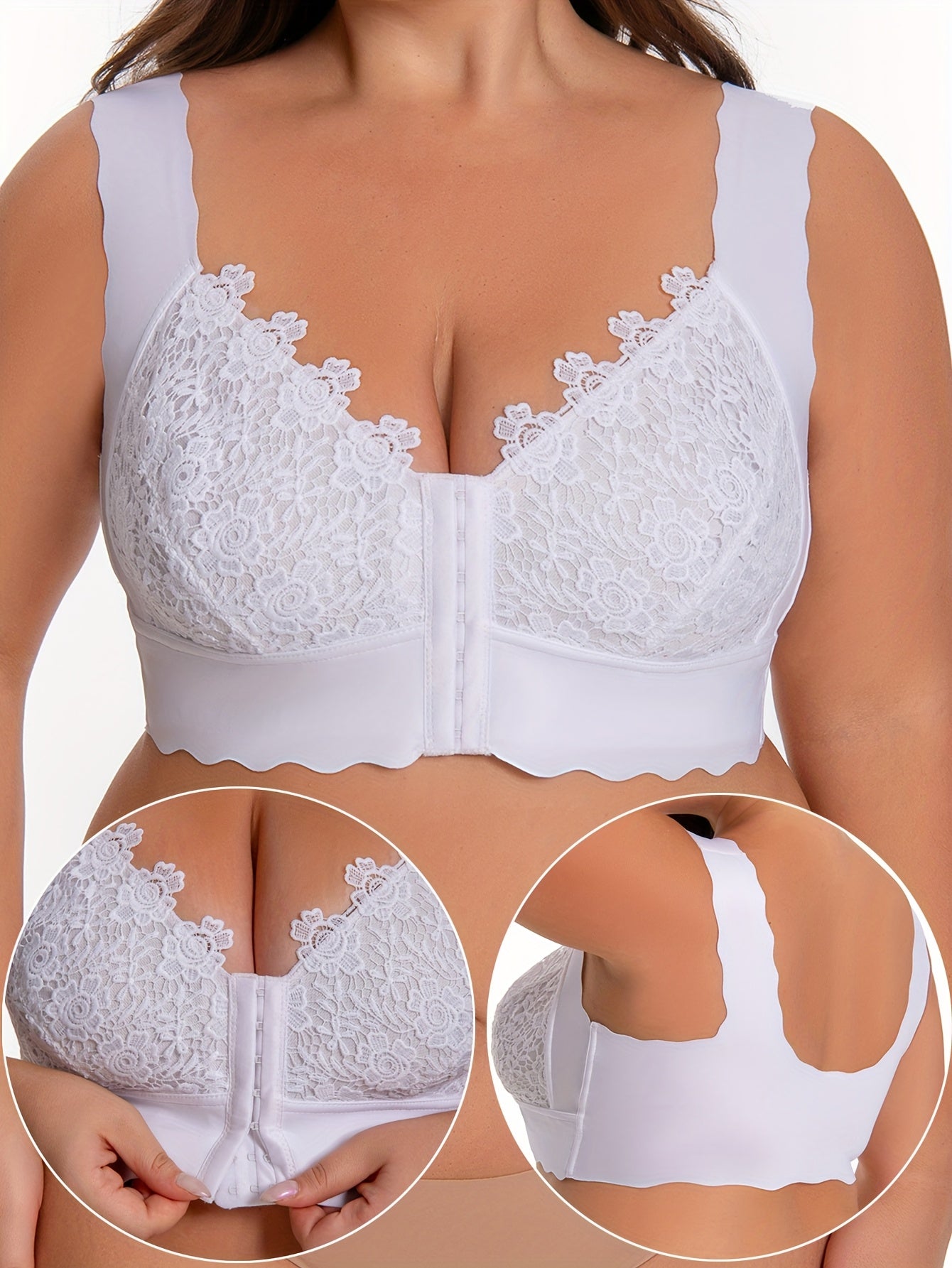 Plus Size Red Lace Front-Closure Wireless Bra for All-Day Comfort