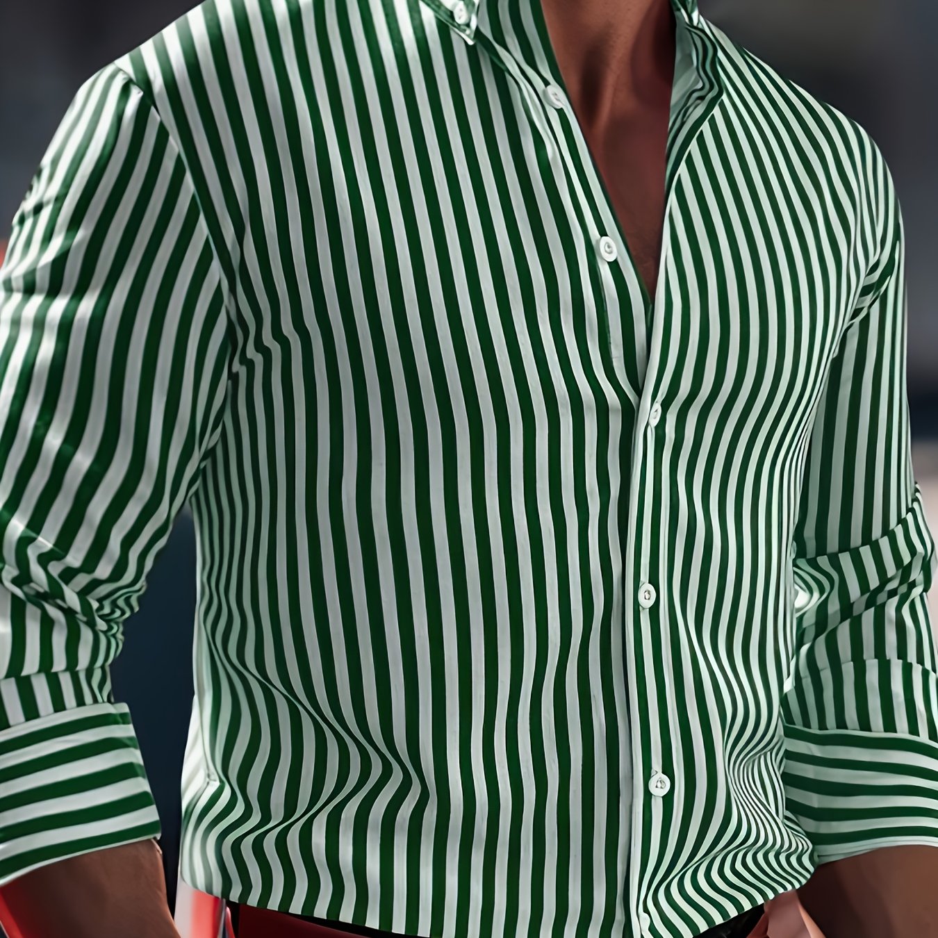 Men's Striped Long Sleeve Shirt Casual Woven Polyester Spandex All-Season Regular Fit