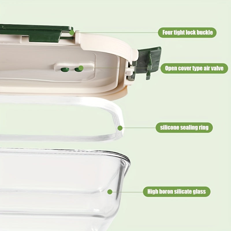 Borosilicate Glass Lunch Box with Snap Lid Microwave Safe Leak-Proof Meal Prep Container